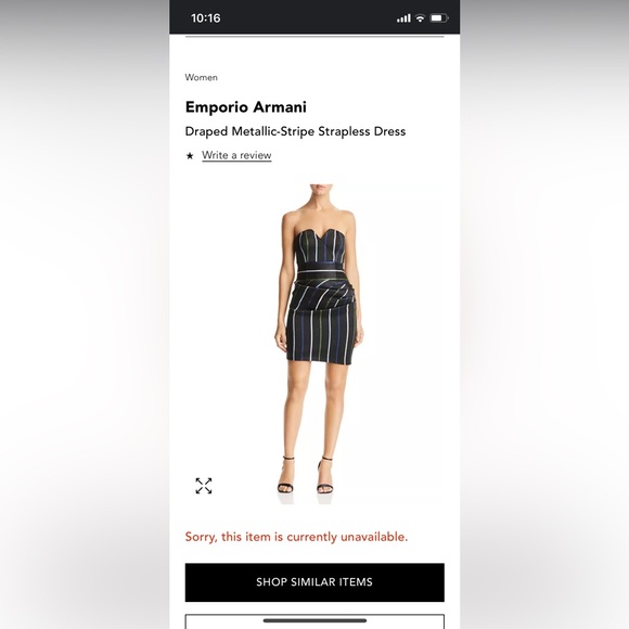Emporio Armani Draped Metallic Striped Strapless Dress - Picture 2 of 15